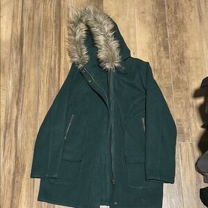 JustFab Green Puffer Coat with Faux Fur Hood